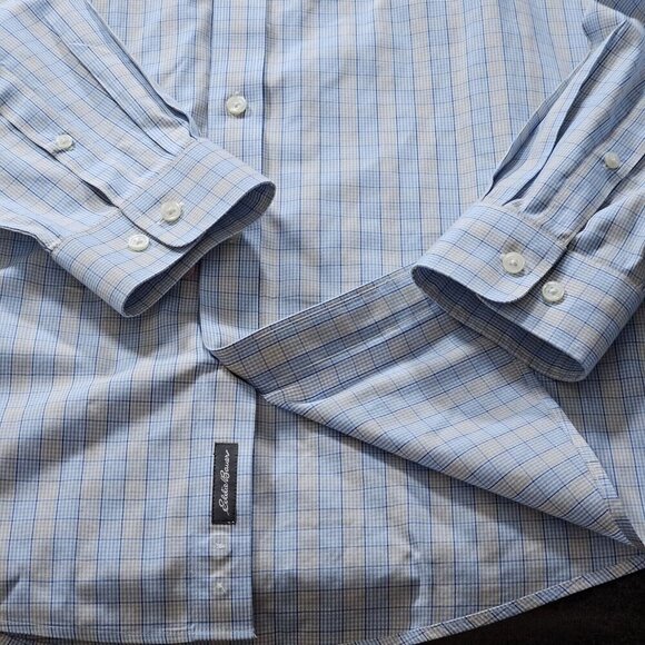 Eddie Bauer Shirt Mens Tall L Plaid LS Wrinkle Free Relaxed Fit Pocket Preppy - Picture 10 of 16